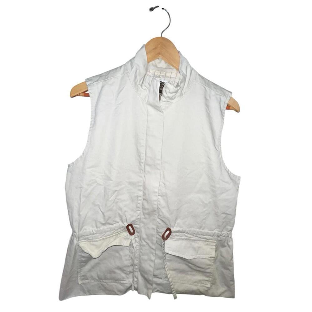 Christopher &‎ Banks Beige Utility Vest Women's Size M Cotton Zip Front Pockets